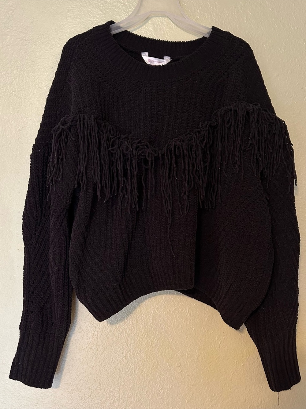 Black Fringe Cropped Sweater